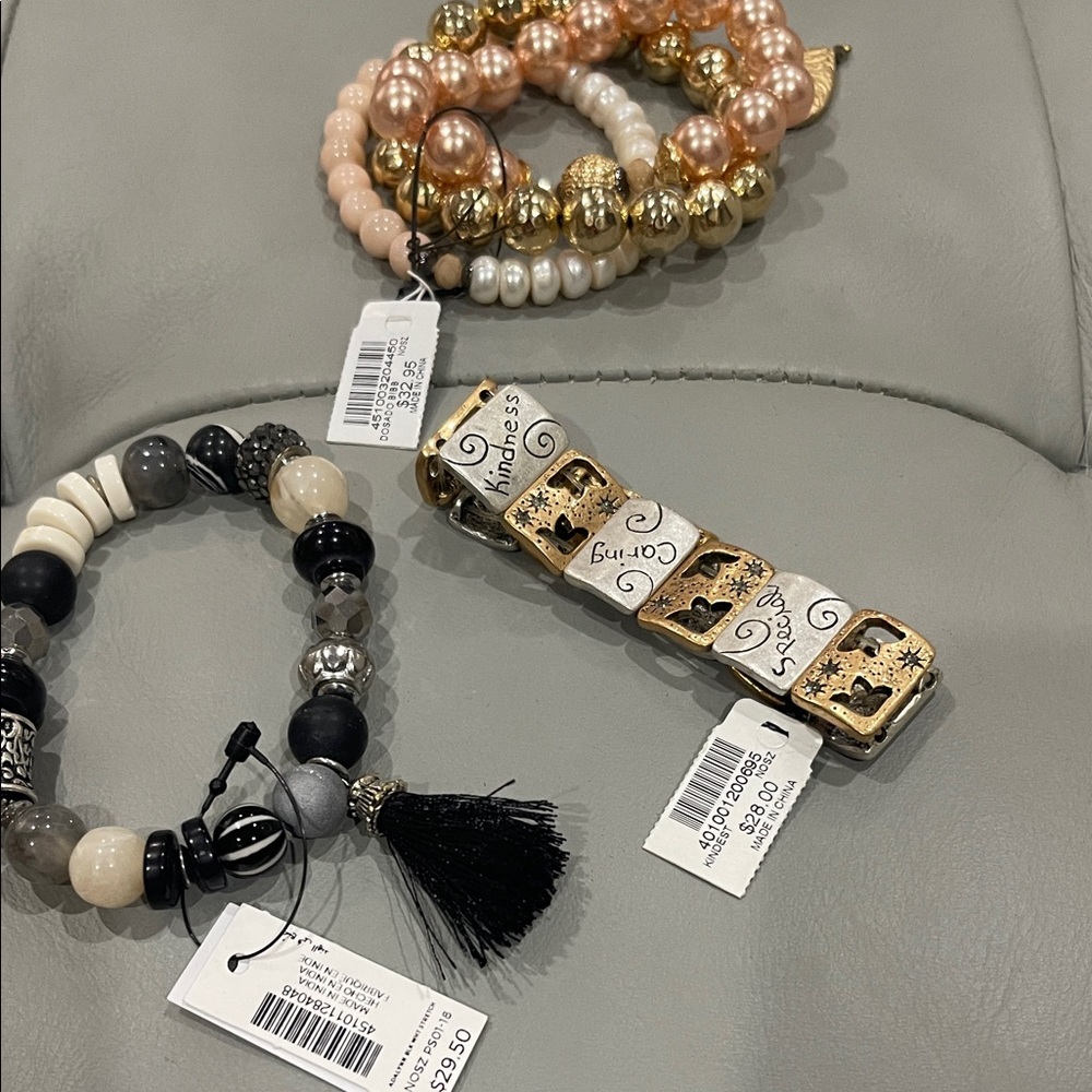 Triple Bracelet Lot From Chico's All NWT Gold, Pink, and Black Bracelet - Three!